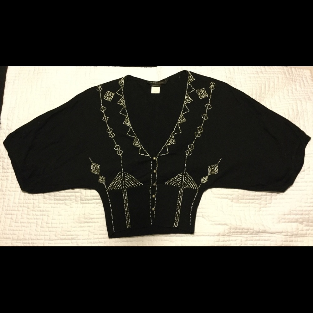 BCBG Maxazria silk blend beaded crop shrug XS